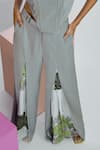 Nirmooha_Grey Micro Printed Floral Square Neck Solid Corset And Pant Set _Online_at_Aza_Fashions