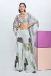 Nirmooha_Grey Glass Organza Hand Embroidery Sequins Jacket Open Neck Pant Set _Online_at_Aza_Fashions