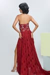 Shop_Nirmooha_Maroon Chantilly Hand Embroidery Sequins Straight Neck Trail Gown _at_Aza_Fashions
