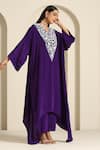 Wazir C_Purple Crepe Embroidered Thread V-neck Kaftan With Pant _at_Aza_Fashions