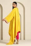 Shop_Wazir C_Yellow Crepe Embroidered Thread V-neck Aari Kaftan With Pant _at_Aza_Fashions