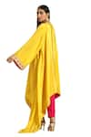 Wazir C_Yellow Crepe Embroidered Thread V-neck Aari Kaftan With Pant _Online_at_Aza_Fashions