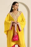 Buy_Wazir C_Yellow Crepe Embroidered Thread V-neck Aari Kaftan With Pant _Online_at_Aza_Fashions