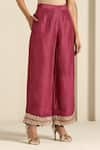 Shop_Wazir C_Maroon Silk Embroidered Thread Flat Collar Floral Tilla Kurta Pant Set 