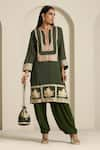 Shop_Wazir C_Green Georgette Embroidered Thread Notched Paisley Tilla Kurta Pant Set 