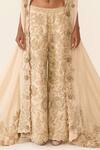 Buy_Varun Bahl_Gold Organza Embroidered Dori V Neck Floral Cape Trouser Set  _Online_at_Aza_Fashions