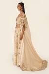 Buy_Varun Bahl_Gold Organza Embroidered Dori V Neck Floral Cape Trouser Set  