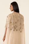 Varun Bahl_Gold Organza Embroidered Dori V Neck Floral Cape Trouser Set  _Online