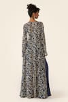 Shop_Varun Bahl_Blue Lurex Printed Floral V Neck Cape Trouser Set _at_Aza_Fashions