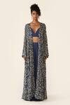 Buy_Varun Bahl_Blue Lurex Printed Floral V Neck Cape Trouser Set _Online_at_Aza_Fashions