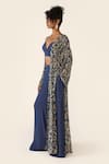 Varun Bahl_Blue Lurex Printed Floral V Neck Cape Trouser Set _at_Aza_Fashions