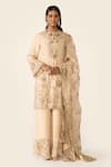 Buy_Varun Bahl_Gold Lurex Embroidered Floral Round Dori And Dabka Kurta Trouser Set  _at_Aza_Fashions