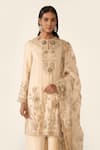 Buy_Varun Bahl_Gold Lurex Embroidered Floral Round Dori And Dabka Kurta Trouser Set  _Online_at_Aza_Fashions