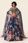 Buy_Varun Bahl_Blue Organza Printed Floral V Sequin And Bead Embroidered Lehenga Set  _at_Aza_Fashions