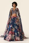 Varun Bahl_Blue Organza Printed Floral V Sequin And Bead Embroidered Lehenga Set  _Online_at_Aza_Fashions