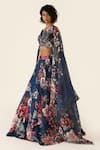 Buy_Varun Bahl_Blue Organza Printed Floral V Sequin And Bead Embroidered Lehenga Set  