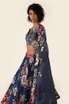 Shop_Varun Bahl_Blue Organza Printed Floral V Sequin And Bead Embroidered Lehenga Set  