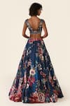 Varun Bahl_Blue Organza Printed Floral V Sequin And Bead Embroidered Lehenga Set  _Online