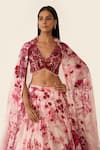 Varun Bahl_Pink Organza Printed Floral V Neck Embroidered Lehenga Set  _at_Aza_Fashions