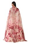 Varun Bahl_Pink Organza Printed Floral V Neck Embroidered Lehenga Set  _Online