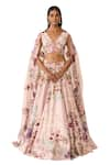 Varun Bahl_Pink Lurex Embroidered Thread V Neck Floral Cutwork Lehenga Set  _at_Aza_Fashions