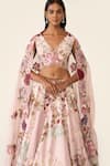 Buy_Varun Bahl_Pink Lurex Embroidered Thread V Neck Floral Cutwork Lehenga Set  