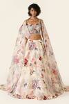 Buy_Varun Bahl_Ivory Organza Embroidered Floral Sequin And Cutdana Lehenga Set _at_Aza_Fashions