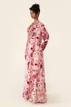 Shop_Varun Bahl_Pink Silk Dupion Printed Floral V Neck Embroidered Cape Trouser Set  _Online_at_Aza_Fashions