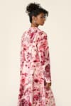 Buy_Varun Bahl_Pink Silk Dupion Printed Floral V Neck Embroidered Cape Trouser Set  