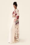 Varun Bahl_Ivory Silk Dupion Printed Floral V Neck Embroidered Cape Trouser Set _at_Aza_Fashions