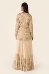 Shop_Varun Bahl_Gold Organza Embellished Dori V Neck Floral Peplum Top With Sharara  _at_Aza_Fashions