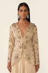 Buy_Varun Bahl_Gold Organza Embellished Dori V Neck Floral Peplum Top With Sharara  _Online_at_Aza_Fashions