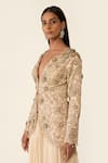 Shop_Varun Bahl_Gold Organza Embellished Dori V Neck Floral Peplum Top With Sharara  _Online_at_Aza_Fashions