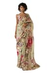 Varun Bahl_Green Organza Printed Floral V Flower Saree With Embroidered Blouse  _Online_at_Aza_Fashions