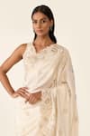 Buy_Varun Bahl_Ivory Tissue Lurex Embroidered Applique V Floral Saree With Blouse _Online_at_Aza_Fashions