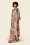 Varun Bahl_Green Organza Printed Floral Front Open And Embroidered Cape _at_Aza_Fashions