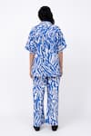 Shop_Leh Studios_Blue 100% Linen Print Wave Pleated Day Pant  _at_Aza_Fashions