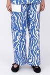 Leh Studios_Blue 100% Linen Print Wave Pleated Day Pant  _Online_at_Aza_Fashions