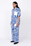 Buy_Leh Studios_Blue 100% Linen Print Wave Pleated Day Pant  _Online_at_Aza_Fashions