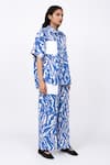 Shop_Leh Studios_Blue 100% Linen Print Wave Pleated Day Pant  _Online_at_Aza_Fashions