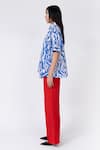 Shop_Leh Studios_Blue 100% Linen Print Wave Collar Neck Slide Top _Online_at_Aza_Fashions