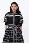 Leh Studios_Black 100% Cotton Embellished Channel Pintucked Hanker Shirt Dress _Online_at_Aza_Fashions