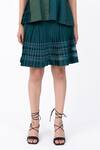 Leh Studios_Green 100% Cotton Embellished Lace Channel Pleated Skirt _Online_at_Aza_Fashions