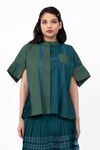Buy_Leh Studios_Green 100% Viscose Embellished Lace Channel Microfrill Pleated Top _at_Aza_Fashions