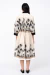 Shop_Leh Studios_Beige 100% Cotton Print Dawn Collar Neck Midi Drawstring Dress _at_Aza_Fashions