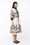 Buy_Leh Studios_Beige 100% Cotton Print Dawn Collar Neck Midi Drawstring Dress _Online_at_Aza_Fashions