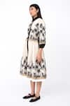 Shop_Leh Studios_Beige 100% Cotton Print Dawn Collar Neck Midi Drawstring Dress _Online_at_Aza_Fashions