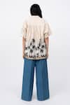 Shop_Leh Studios_Beige 100% Cotton Print Dawn Collar Neck Shell Shirt _at_Aza_Fashions