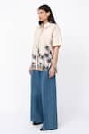 Buy_Leh Studios_Beige 100% Cotton Print Dawn Collar Neck Shell Shirt _Online_at_Aza_Fashions