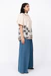 Shop_Leh Studios_Beige 100% Cotton Print Dawn Collar Neck Shell Shirt _Online_at_Aza_Fashions